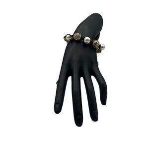 Elegant Adjustable Pearl & Rhinestone Bracelet With Black Cord